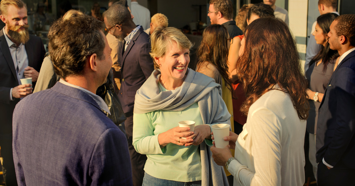Diverse people mingling at an event