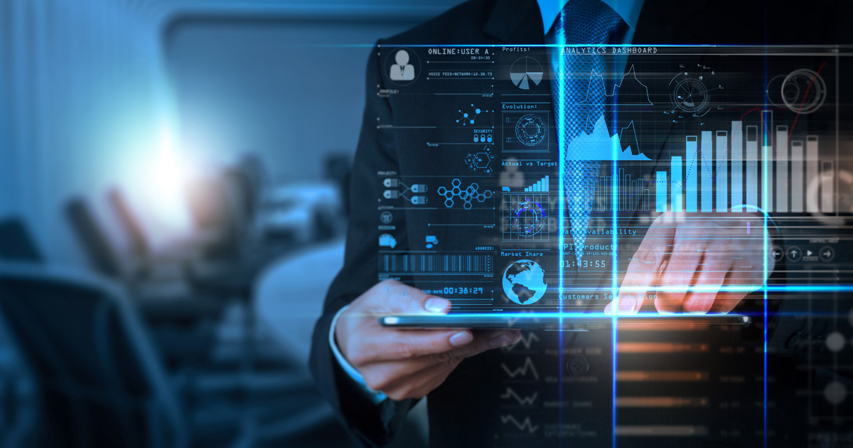 Intelligence (BI) and business analytics (BA) with key performance indicators (KPI) dashboard concept