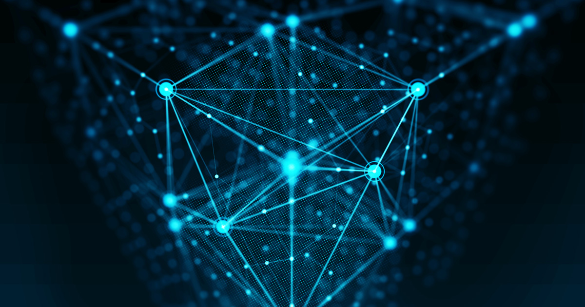 Block chain network concept, distributed register technology, background made of line, circles and particles